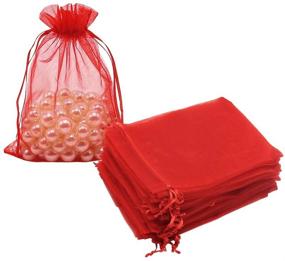 img 4 attached to 🎁 HRX Package Organza Bags Red - 100pcs, 5 x 7 inches: Ideal Christmas Gift Drawstring Bags for Wedding Party Favors & Jewelry Pouches