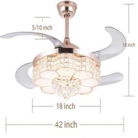 img 3 attached to 🤩 Modern Retractable Crystal Ceiling Fan with Dimmable LED Light, Remote Control, and 3 Light Modes - Ideal for Living Room, Bedroom, Restaurant, Hallway - Powerful 36W Silent Fan Chandelier - 42 Inch