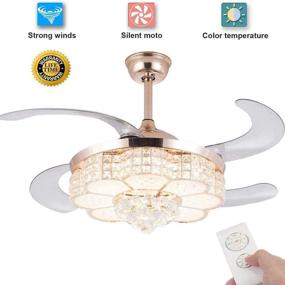 img 2 attached to 🤩 Modern Retractable Crystal Ceiling Fan with Dimmable LED Light, Remote Control, and 3 Light Modes - Ideal for Living Room, Bedroom, Restaurant, Hallway - Powerful 36W Silent Fan Chandelier - 42 Inch