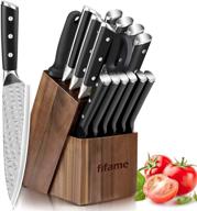 🔪 16-piece kitchen knife set with wooden block, manual sharpener - chef knife set with german high-carbon stainless steel blades, ultra sharp full tang forged knives block set… logo