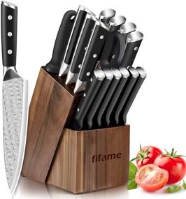 img 4 attached to 🔪 16-Piece Kitchen Knife Set with Wooden Block, Manual Sharpener - Chef Knife Set with German High-Carbon Stainless Steel blades, Ultra Sharp Full Tang Forged Knives Block Set…