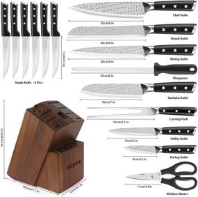 img 3 attached to 🔪 16-Piece Kitchen Knife Set with Wooden Block, Manual Sharpener - Chef Knife Set with German High-Carbon Stainless Steel blades, Ultra Sharp Full Tang Forged Knives Block Set…