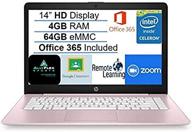 💻 newest hp stream 14" hd sva laptop: intel celeron, 4gb ram, 64gb emmc, windows 10, pink - allyflex mp! logo