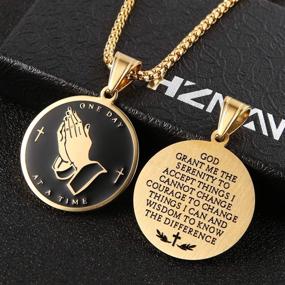 img 3 attached to Stainless Steel Praying Hands Coin Medal Pendant Necklace - HZMAN Serenity Prayer Cross