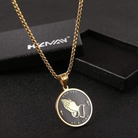 img 2 attached to Stainless Steel Praying Hands Coin Medal Pendant Necklace - HZMAN Serenity Prayer Cross