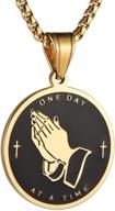 stainless steel praying hands coin medal pendant necklace - hzman serenity prayer cross logo