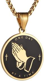 img 4 attached to Stainless Steel Praying Hands Coin Medal Pendant Necklace - HZMAN Serenity Prayer Cross