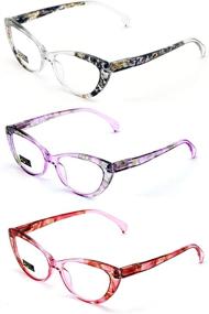 img 3 attached to Set of 3 Women's Translucent Clear Floral Pattern Cateye Fashion Reading Glasses Readers