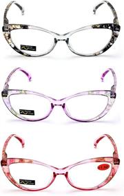 img 2 attached to Set of 3 Women's Translucent Clear Floral Pattern Cateye Fashion Reading Glasses Readers