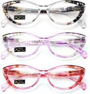 set of 3 women's translucent clear floral pattern cateye fashion reading glasses readers logo