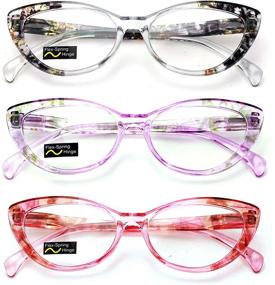 img 4 attached to Set of 3 Women's Translucent Clear Floral Pattern Cateye Fashion Reading Glasses Readers