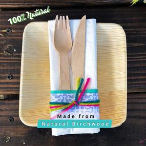 img 1 attached to 🌿 Pack of 60 Disposable Biodegradable Plates and Wooden Cutlery: Eco-Friendly, Compostable, and Biodegradable Utensils - 12 Plates, 12 Forks, 12 Knives, 12 Spoons, 12 Small Spoons