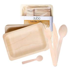 img 4 attached to 🌿 Pack of 60 Disposable Biodegradable Plates and Wooden Cutlery: Eco-Friendly, Compostable, and Biodegradable Utensils - 12 Plates, 12 Forks, 12 Knives, 12 Spoons, 12 Small Spoons