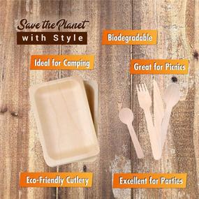 img 3 attached to 🌿 Pack of 60 Disposable Biodegradable Plates and Wooden Cutlery: Eco-Friendly, Compostable, and Biodegradable Utensils - 12 Plates, 12 Forks, 12 Knives, 12 Spoons, 12 Small Spoons