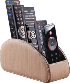 img 4 attached to Streamlined Arc Design Remote Control Holder and Desktop Supply Organizer for TV, DVD, Blu-ray, and Media Player Controllers - 5 Delicate Compartments with High and Low Orderly Distribution - Beech Parton