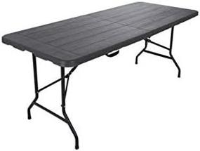 img 1 attached to 🌲 Brown Wood Finish Folding Utility Table - 6ft, Fold-in-Half, Portable Plastic Picnic Party Dining Camp Table by New Home Era