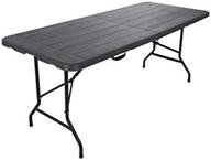 🌲 brown wood finish folding utility table - 6ft, fold-in-half, portable plastic picnic party dining camp table by new home era logo