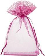 lanswe 36 pack sheer organza drawstring bags with lace decor jewelry pouches candy gift bags wedding party favor mesh christmas pouches – hot pink, 4x6 inches logo