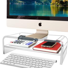 img 4 attached to 🖥️ Sturdy 2 Tier Acrylic Monitor Stand: TINOMAR Ergonomic Riser for iMac, PC, Laptop, TV, Printer – Ideal for Home and Office