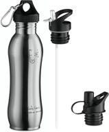 🏺 swig savvy sports water bottle, 25oz - vacuum insulated stainless steel, double wall, 3 leakproof lids (with straw lid), silver logo