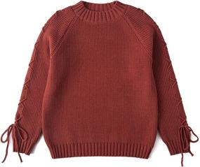 img 4 attached to 👚 Curipeer Cute Lace Up Crewneck Knit Sweater for Girls | Long Sleeve Pullover | Holiday 6-13Y