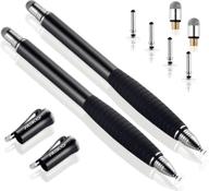🖊️ meko (2nd generation) disc stylus pen bundle for iphone, ipad, samsung galaxy note & more - 2 in 1 precision series, 6 replacement tips included - pack of 2 (black/black) logo