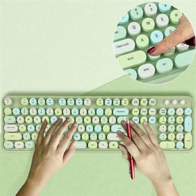 img 3 attached to Green Wireless Keyboard and Mouse Combo: Full-Size 2.4GHz Retro Keyboard with Cute Wireless Mouse for PC Laptop (Compatible with Windows XP/7/8/10)