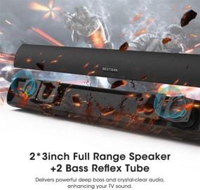 img 3 attached to 🔊 Bestisan Soundbar: 28 Inch Wireless Bluetooth 5.0 Audio Speakers with Strong Bass for TV - 3D Stereo Surround, 60W, DSP, Adjustable Bass, Optical/AUX/RCA - Wall Mountable