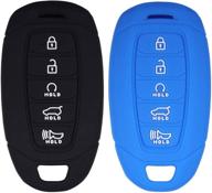 🔑 lcyam key fob cover silicone case remote holder compatible with 2020 2021 2022 hyundai palisade elantra keyless push start 5 button - black blue, ideal for improved seo logo