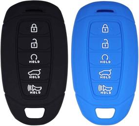 img 4 attached to 🔑 Lcyam Key Fob Cover Silicone Case Remote Holder Compatible with 2020 2021 2022 Hyundai Palisade Elantra Keyless Push Start 5 Button - Black Blue, Ideal for Improved SEO