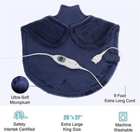 img 2 attached to 🔥 HEYNEMO Neck and Shoulder Electric Heating Pad - Back Pain and Cramps Relief, Fast-Heating Heat Wrap for Neck, Dark Blue, 3 Heat Settings, Auto Shut Off