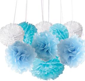 img 3 attached to 🎀 18 Pieces Tissue Hanging Paper Pom-poms, Hmxpls Premium Craft Kit for Wedding Party Outdoor Decoration - Blue & White, 8-inch/10-inch/12-inch