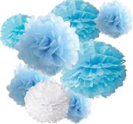 🎀 18 pieces tissue hanging paper pom-poms, hmxpls premium craft kit for wedding party outdoor decoration - blue & white, 8-inch/10-inch/12-inch logo