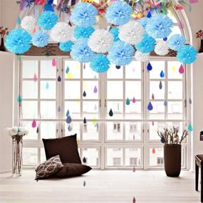 img 2 attached to 🎀 18 Pieces Tissue Hanging Paper Pom-poms, Hmxpls Premium Craft Kit for Wedding Party Outdoor Decoration - Blue & White, 8-inch/10-inch/12-inch