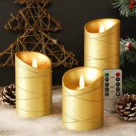 set of 3 immeiscent christmas flameless flickering candles – timer, ribbon gold pillar design – real wax battery-powered candle with remote for xmas, harvest, thanksgiving, holiday, anniversary, wedding логотип