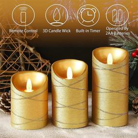 img 3 attached to Set of 3 Immeiscent Christmas Flameless Flickering Candles – Timer, Ribbon Gold Pillar Design – Real Wax Battery-Powered Candle with Remote for Xmas, Harvest, Thanksgiving, Holiday, Anniversary, Wedding