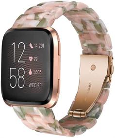 img 4 attached to 🌸 Замена браслета для умных часов Fitbit Versa/Versa 2 iLVANYA - модные смолистые браслеты для женщин и мужчин, застежка из нержавеющей стали розового золота, специальное/лайтовое издание (розово-зеленое)