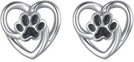 🐾 adorable s925 sterling silver animal jewelry: puppy dog cat pet paw print love heart stud earrings for women girls logo