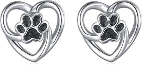 img 4 attached to 🐾 Adorable S925 Sterling Silver Animal Jewelry: Puppy Dog Cat Pet Paw Print Love Heart Stud Earrings for Women Girls