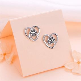 img 2 attached to 🐾 Adorable S925 Sterling Silver Animal Jewelry: Puppy Dog Cat Pet Paw Print Love Heart Stud Earrings for Women Girls