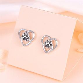 img 1 attached to 🐾 Adorable S925 Sterling Silver Animal Jewelry: Puppy Dog Cat Pet Paw Print Love Heart Stud Earrings for Women Girls