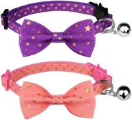 🐱 adjustable breakaway cat collars with golden star pattern bowtie and bell, 2pcs set - ensures safety for kittens, adjustable from 7.0-12.5 inch логотип