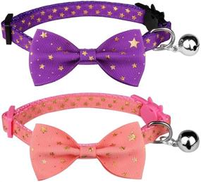 img 4 attached to 🐱 Adjustable Breakaway Cat Collars with Golden Star Pattern Bowtie and Bell, 2PCS Set - Ensures Safety for Kittens, Adjustable from 7.0-12.5 Inch