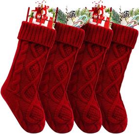 img 4 attached to 🎄 HEYHOUSE Christmas Stockings, Set of 4 Personalized Christmas Stockings - 18 Inches Large Cable Knitted Stocking Decorations for Family Holiday Xmas Party Décor in Burgundy
