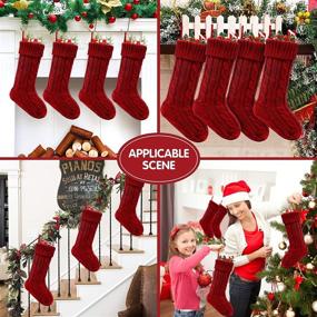 img 3 attached to 🎄 HEYHOUSE Christmas Stockings, Set of 4 Personalized Christmas Stockings - 18 Inches Large Cable Knitted Stocking Decorations for Family Holiday Xmas Party Décor in Burgundy