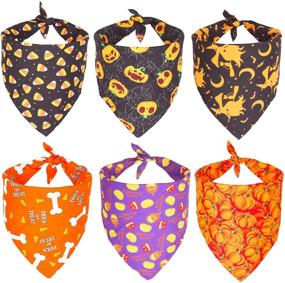 img 4 attached to Halloween Dog Bandana: Festive Pumpkin Candy & Witch Print - Perfect Pet Accessory!