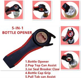 img 2 attached to Multifunctional Kitchen Tool Set: 3-Piece Can Opener & Bottle Opener Combo, 5-in-1, including a Rubber Bottle Lid Opener, Non-Slip Clip - Easy Lid Opening for All Types of Kitchen Cans