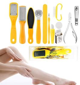 img 4 attached to DZRZVD Stainless Steel Foot File Set - Curved/Flat Surface for Callus Removal, with Cuticle Clipper, Nail Clipper, Pusher, Fork, and Buffers - Pedicure Tools in Yellow