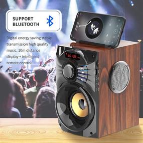 img 3 attached to 🔊 Bluetooth колонки беспроводные портативные громкие колонки с сабвуфером с линейным входом, пультом дистанционного управления, FM-радио, TF-флешкой AUX-плеером для комнаты, домашней вечеринки, на открытом воздухе/в помещении - коричневые