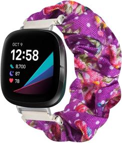 img 4 attached to 🌸 Seltureone Scrunchie Band для Fitbit Sense/Versa 3 - Милый регулируемый заменяемый браслет для женщин - фиолетовый цветочный узор